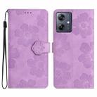 For Motorola Moto G14 4G Flower Embossing Pattern Leather Phone Case(Purple) - 1