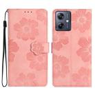 For Motorola Moto G14 4G Flower Embossing Pattern Leather Phone Case(Pink) - 1