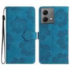 For Motorola Moto G84 5G Flower Embossing Pattern Leather Phone Case(Blue) - 1