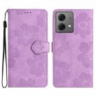 For Motorola Moto G84 5G Flower Embossing Pattern Leather Phone Case(Purple) - 1