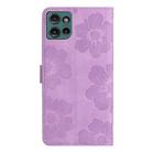 For Motorola Edge 50 5G Flower Embossing Pattern Leather Phone Case(Purple) - 3