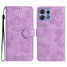 For Motorola Edge 50 Pro Flower Embossing Pattern Leather Phone Case(Purple) - 1