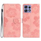 For Motorola Edge 50 Pro Flower Embossing Pattern Leather Phone Case(Pink) - 1