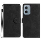 For Motorola Moto E15 4G Flower Embossing Pattern Leather Phone Case(Black) - 1