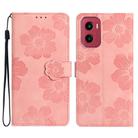 For Motorola Moto G05 Flower Embossing Pattern Leather Phone Case(Pink) - 1