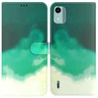 For Nokia C12 Watercolor Pattern Flip Leather Phone Case(Cyan Green) - 1