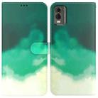 For Nokia C32 Watercolor Pattern Flip Leather Phone Case(Cyan Green) - 1