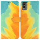 For Nokia C32 Watercolor Pattern Flip Leather Phone Case(Autumn Leaf) - 1