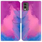 For Nokia C32 Watercolor Pattern Flip Leather Phone Case(Purple Red) - 1