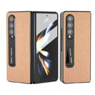 For Samsung Galaxy Z Fold4 5G Carbon Fiber Texture Integrated Protective Phone Case with Holder(Gold) - 1