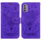 For Nokia G42 Butterfly Rose Embossed Leather Phone Case(Purple) - 1