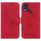 For Nokia C32 Butterfly Rose Embossed Leather Phone Case(Red) - 1