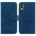 For Nokia C32 Butterfly Rose Embossed Leather Phone Case(Blue) - 1