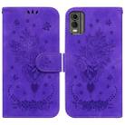 For Nokia C32 Butterfly Rose Embossed Leather Phone Case(Purple) - 1