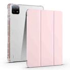 For Xiaomi Pad 6S Pro 3-fold Clear TPU Smart Leather Tablet Case with Pen Slot(Sand Pink) - 1