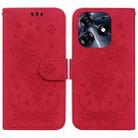 For Tecno Spark 10 Pro Butterfly Rose Embossed Leather Phone Case(Red) - 1