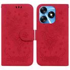 For Tecno Spark 10 / Spark 10C Butterfly Rose Embossed Leather Phone Case(Red) - 1