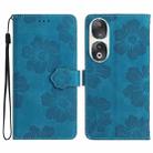 For Honor 90 Flower Embossing Pattern Leather Phone Case(Blue) - 1