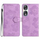For Honor 90 Flower Embossing Pattern Leather Phone Case(Purple) - 1