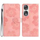 For Honor 90 Flower Embossing Pattern Leather Phone Case(Pink) - 1