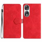 For Honor 90 Flower Embossing Pattern Leather Phone Case(Red) - 1