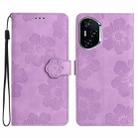 For Honor 400 Global 156.5mm Flower Embossing Pattern Leather Phone Case(Purple) - 1