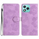 For Honor 400 Lite Global Flower Embossing Pattern Leather Phone Case(Purple) - 1