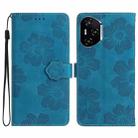 For Honor 400 Pro Global 160.8mm Flower Embossing Pattern Leather Phone Case(Blue) - 1
