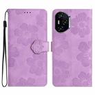 For Honor 400 Pro Global 160.8mm Flower Embossing Pattern Leather Phone Case(Purple) - 1