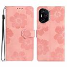 For Honor 400 Pro Global 160.8mm Flower Embossing Pattern Leather Phone Case(Pink) - 1