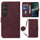 For Sony Xperia 1 V Crossbody 3D Embossed Flip Leather Phone Case(Wine Red) - 1