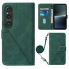 For Sony Xperia 1 V Crossbody 3D Embossed Flip Leather Phone Case(Dark Green) - 1