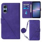 For Sony Xperia 5 V Crossbody 3D Embossed Flip Leather Phone Case(Purple) - 1