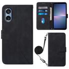 For Sony Xperia 5 V Crossbody 3D Embossed Flip Leather Phone Case(Black) - 1