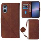 For Sony Xperia 5 V Crossbody 3D Embossed Flip Leather Phone Case(Brown) - 1