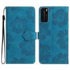 For Huawei P40 Flower Embossing Pattern Leather Phone Case(Blue) - 1