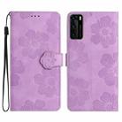 For Huawei P40 Flower Embossing Pattern Leather Phone Case(Purple) - 1