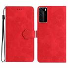 For Huawei P40 Pro Flower Embossing Pattern Leather Phone Case(Red) - 1