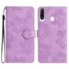 For Huawei Y6p Flower Embossing Pattern Leather Phone Case(Purple) - 1