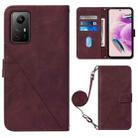 For Xiaomi Redmi Note 12S 4G Global Crossbody 3D Embossed Flip Leather Phone Case(Wine Red) - 1