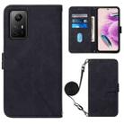 For Xiaomi Redmi Note 12S 4G Global Crossbody 3D Embossed Flip Leather Phone Case(Black) - 1