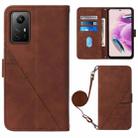 For Xiaomi Redmi Note 12S 4G Global Crossbody 3D Embossed Flip Leather Phone Case(Brown) - 1