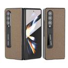 For Samsung Galaxy Z Fold4 5G Integrated Genuine Leather Litchi Texture Phone Case with Holder(Grey) - 1