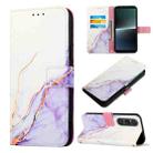 For Sony Xperia 1 V PT003 Marble Pattern Flip Leather Phone Case(White Purple LS006) - 1