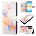 For Sony Xperia 10 V PT003 Marble Pattern Flip Leather Phone Case(Galaxy Marble White LS004) - 1