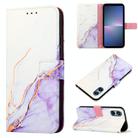 For Sony Xperia 5 V PT003 Marble Pattern Flip Leather Phone Case(White Purple LS006) - 1