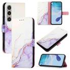 For Sony Xperia 1 VI PT003 Marble Pattern Flip Leather Phone Case(White Purple LS006) - 1