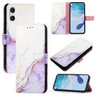 For Sony Xperia 10 VI PT003 Marble Pattern Flip Leather Phone Case(White Purple LS006) - 1