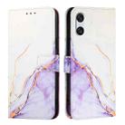 For Sony Xperia 10 VI PT003 Marble Pattern Flip Leather Phone Case(White Purple LS006) - 2