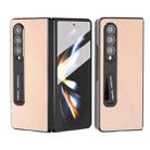 For Samsung Galaxy Z Fold4 5G Integrated Genuine Leather + PC Litchi Texture Phone Case with Holder(Pink Gold) - 1